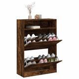Shoe Cabinet with 2 Flip-Drawers Smoked Oak 80x34x116 cm 3214410