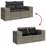 ZNTS 9 Piece Garden Sofa Set with Cushions Grey Poly Rattan Acacia 3327413