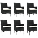 7 Piece Garden Dining Set with Cushions Black Poly Rattan 3187462