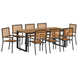 Garden Dining Set 9 pcs Black Solid Acacia Wood 3365469