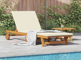 Sun Lounger Brown and Cream 199 x 63 x 85 cm Solid Acacia Wood 4105535