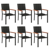 7 Piece Garden Dining Set Black Poly Rattan 3156681
