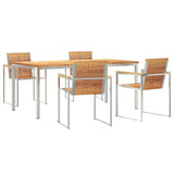 Garden Dining Set 5 pcs Solid Teak Wood and Stainless Steel 3334825
