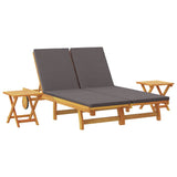Sun Lounger Reclining with Cushion Dark Grey Solid Acacia Wood 3407700