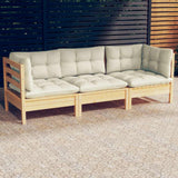 3-Seater Garden Sofa with Cream Cushions Solid Pinewood 3096100
