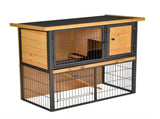 Guinea Pig Hutch Rabbit Hutch Wood-metal Elevated Pet House Bunny Cage with No-Leak Tray Ramp T3398P350057