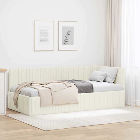 Corner Bed Frame with Headboard Cream 90 x 190 cm Velvet 42016263