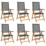 Reclining Garden Chairs 6 pcs Black Poly Rattan and Solid Wood 3214521