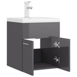 Sink Cabinet with Built-in Basin High Gloss Grey Engineered Wood 3071269