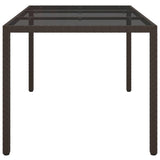 Garden Table 150x90x75 cm Tempered Glass and Poly Rattan Brown 316704