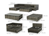 4-Seater Rattan Sofa Set Wicker Sectional Furniture Cushion Grey Garden T3398P315942