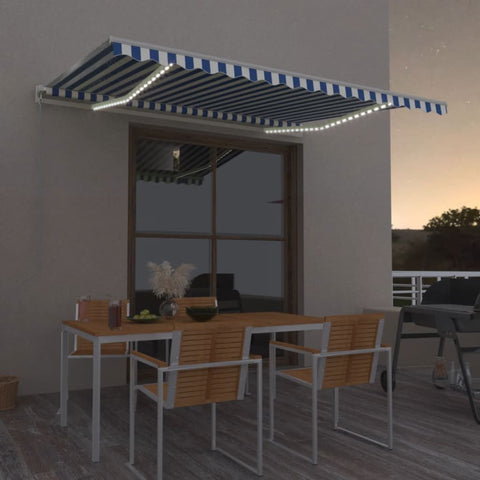 ZNTS Manual Retractable Awning with LED 450x350 cm Blue and White 3069001