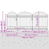 Garden Fence Gate with Arched Top Grey 400 x 125 cm Steel 42008956