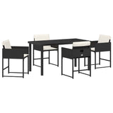 Garden Dining Set with Cushion 5 pcs Black Poly Rattan 3380005