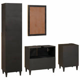Bathroom Cabinet Set 4 pcs Black and Gold Solid Mango Wood 3310026