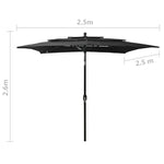 3-Tier Garden Parasol with Aluminium Pole Black 2.5x2.5 m 313842