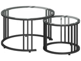 Round Coffee Tables Set of 2, Nesting Tables with Tempered Glass Top and Steel Frame, Black T3398P423876