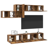 TV Cabinet Set with Drawer 7 pcs Old Wood Engineered Wood 3393486