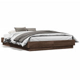 Bed Frame with LED without Mattress Brown Oak 135x190 cm Double 3209820
