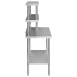 Kitchen Work Table with Overshelf 120x60x150 cm Stainless Steel 3054471