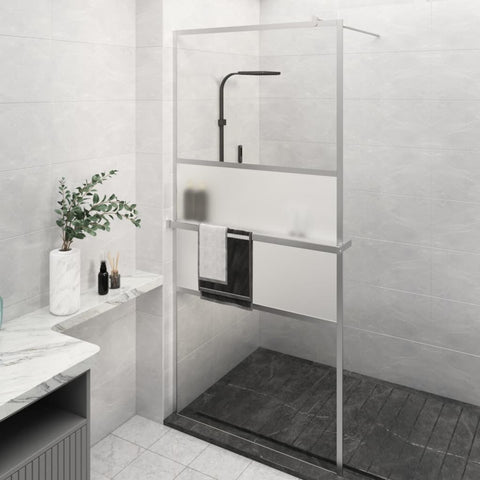 ZNTS Walk-in Shower Wall with Shelf Chrome 90x195 cm ESG Glass&Aluminium 3185496