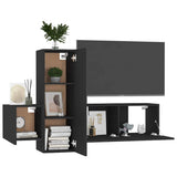 3 Piece TV Cabinet Set Black Engineered Wood 3078759