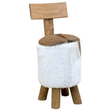 Stool Goatskin Leather and Solid Teak Wood 285206
