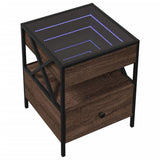 Bedside Table with Infinity LED Brown Oak 40x40x51 cm 3284105