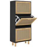 Shoe Cabinet Black 52x25x115 cm Engineered Wood&Natural Rattan 345649