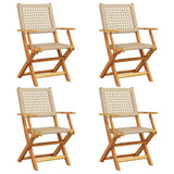 Folding Chairs 4 pcs Beige Poly Rattan and Solid Wood 3214562