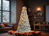 6 FT Snow Flocked Pre-lit Artificial Pop Up Christmas Tree with 100 Warm Lights and Golden Ornaments 48293641