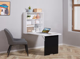 Folding Wall-Mounted Drop-Leaf Table, Convertible Wall Table With Chalkboard and Storage Shelf, T3398P329947