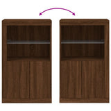 Side Cabinet with LED Lights Brown Oak Engineered Wood 836629