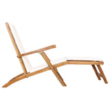 Folding Deck Chair with Cushion White Solid Teak Wood 42030522