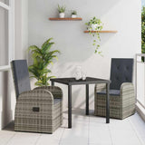 Garden Dining Set with Cushion 3 pcs Grey Poly Rattan 3379492