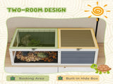 Tortoise Table with Adjustable Lamp Holder, Wooden Tortoise House w/ Openable Lids, Pull-Out Trays T3398P376101