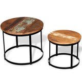 Two Piece Coffee Table Set Solid Reclaimed Wood Round 40cm/50cm 244007