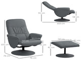 Swivel Recliner Chair with Footstool, PU Leather Armchair and Ottoman with High Back and Round Base T3398P342946