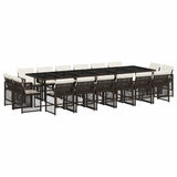 17 Piece Garden Dining Set with Cushions Brown Poly Rattan 3210885