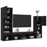 4 Piece TV Wall Units with LED Black Engineered Wood 3216655