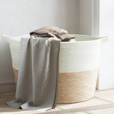 Laundry Basket Beige and White 60x36 cm Cotton 358475