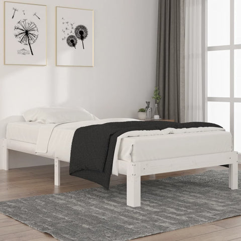 Bed Frame without Mattress White Solid Wood Pine 100x200cm 810356
