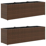 ZNTS Garden Planters with 3 Pots 2 pcs Brown 105x30x32 cm Poly Rattan 3210523