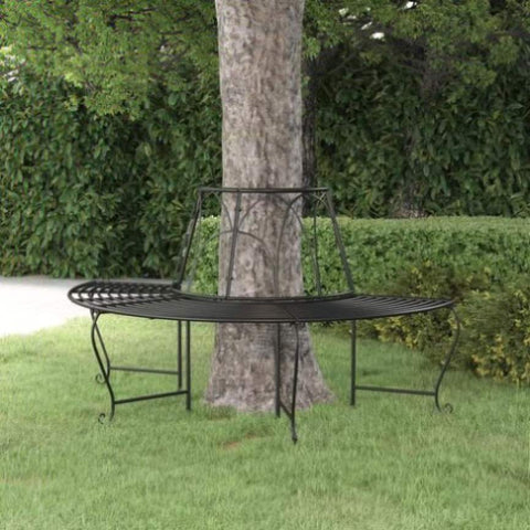 Half Round Tree Bench Ø159 cm Black Steel 318825