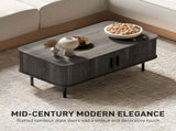 Coffee Table with Storage, Living Room Table with Slatted Tambour Sliding Doors and Foot Pads, T3398P377894