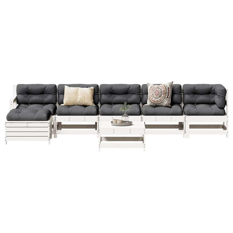 7 Piece Garden Lounge Set White Solid Wood Pine 3250617