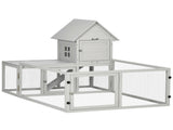 Indoor Rabbit Hutch, Guinea Pig Cage, with Slide-Out Tray, Large Fenced Area - Light Grey T3398P347611