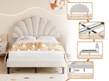 4ft6 Double Upholstered Velvet Bed, with Adjustable Chic Petal Headboard, Velvet Platform Bed N652P169590