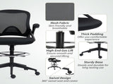 Drafting Chair with Flip-up Armrest, Mesh Office Stool with Foot Ring, 360 Degree Swivel Height T3398P344414