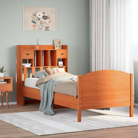 ZNTS Bookcase Bed without Mattress Wax Brown 100x200cm Solid Wood Pine 3323160